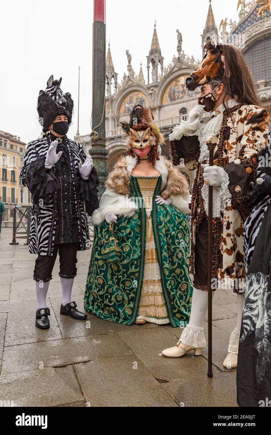 Carnival gathering during covid 19 restrictions in Venice February 2021 Stock Photo