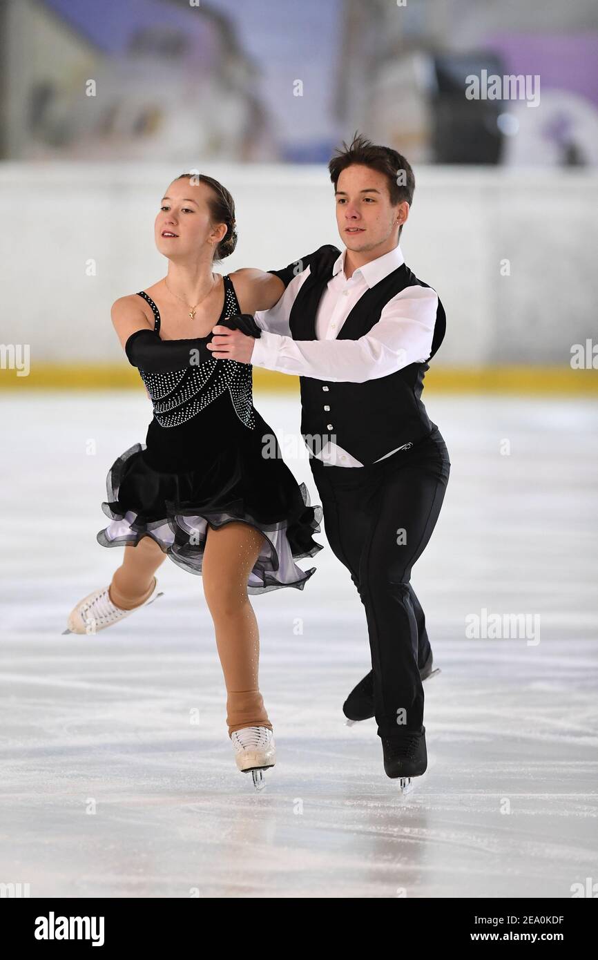 Corinna HUBER & Patrik HUBER from Austria, compete in the Junior Ice Dance Rhythm Dance at the ISU Egna Dance Trophy 2021 at Wurth Arena, on February 06, 2021 in Egna/Neumarkt, Italy. Credit: Raniero Corbelletti/AFLO/Alamy Live News Stock Photo