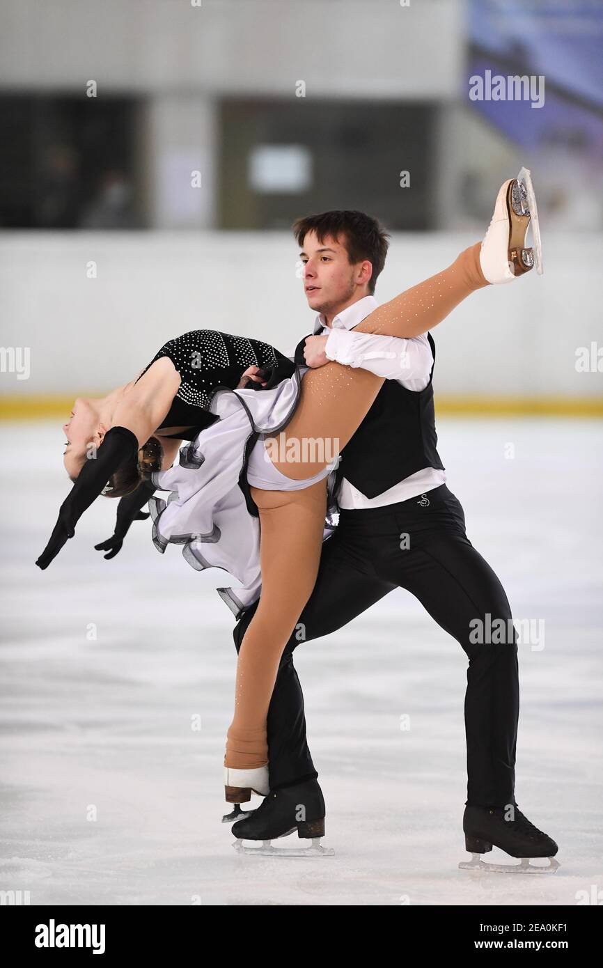 Corinna HUBER & Patrik HUBER from Austria, compete in the Junior Ice Dance Rhythm Dance at the ISU Egna Dance Trophy 2021 at Wurth Arena, on February 06, 2021 in Egna/Neumarkt, Italy. Credit: Raniero Corbelletti/AFLO/Alamy Live News Stock Photo
