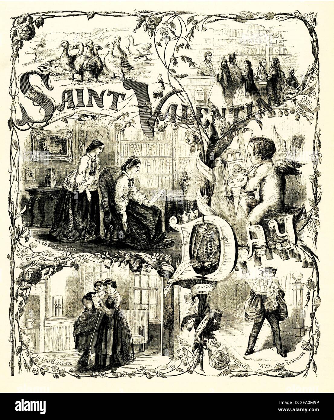 This illustrations is titled: Saint Valentine's Day. It is taken from Harper's Weekly Vol V  No 216 New York Saturday February 16 1861 Stock Photo