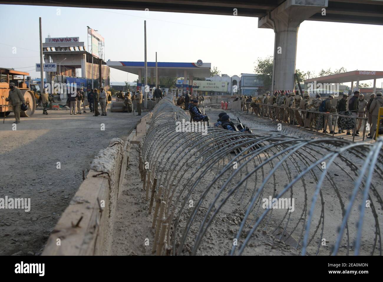 New Delhi, India. 06th Feb, 2021. Police installed iron order wire at Tikri Border in Delhi on Saturday. Tikri Border a place where the farmer's protesting for last 70 days against three farm law introduce by Central government of India. (Photo by Ishant Chauhan/Pacific Press) Credit: Pacific Press Media Production Corp./Alamy Live News Stock Photo