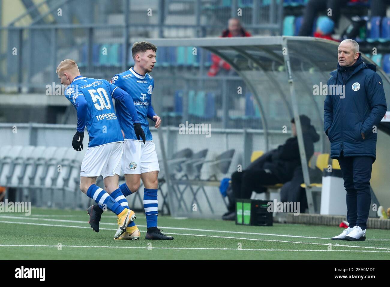 DEN BOSCH, NETHERLANDS - FEBRUARY 6: Sebastiaan van Bakel of FC Den Bosch,  Roy Kuijpers of FC Den Bosch during the Dutch Keukenkampioendivisie match b  Stock Photo - Alamy