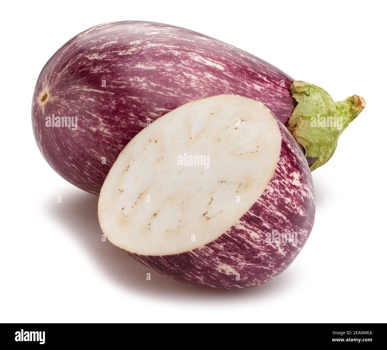 sliced striped eggplant path isolated on white Stock Photo