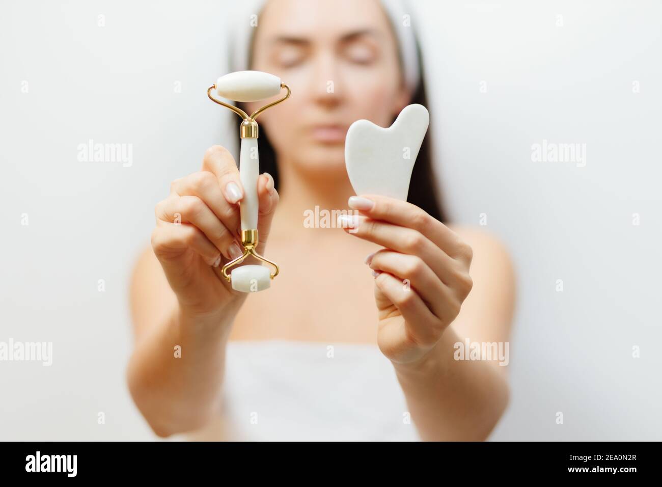 Natural Jade Face Lifting Gouache Scraper Massager  Stock Photo