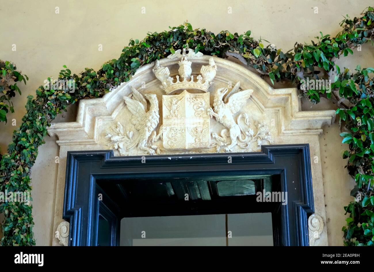Decorative Door Header with the Crest at Villa del Balbianello Italy Stock Photo