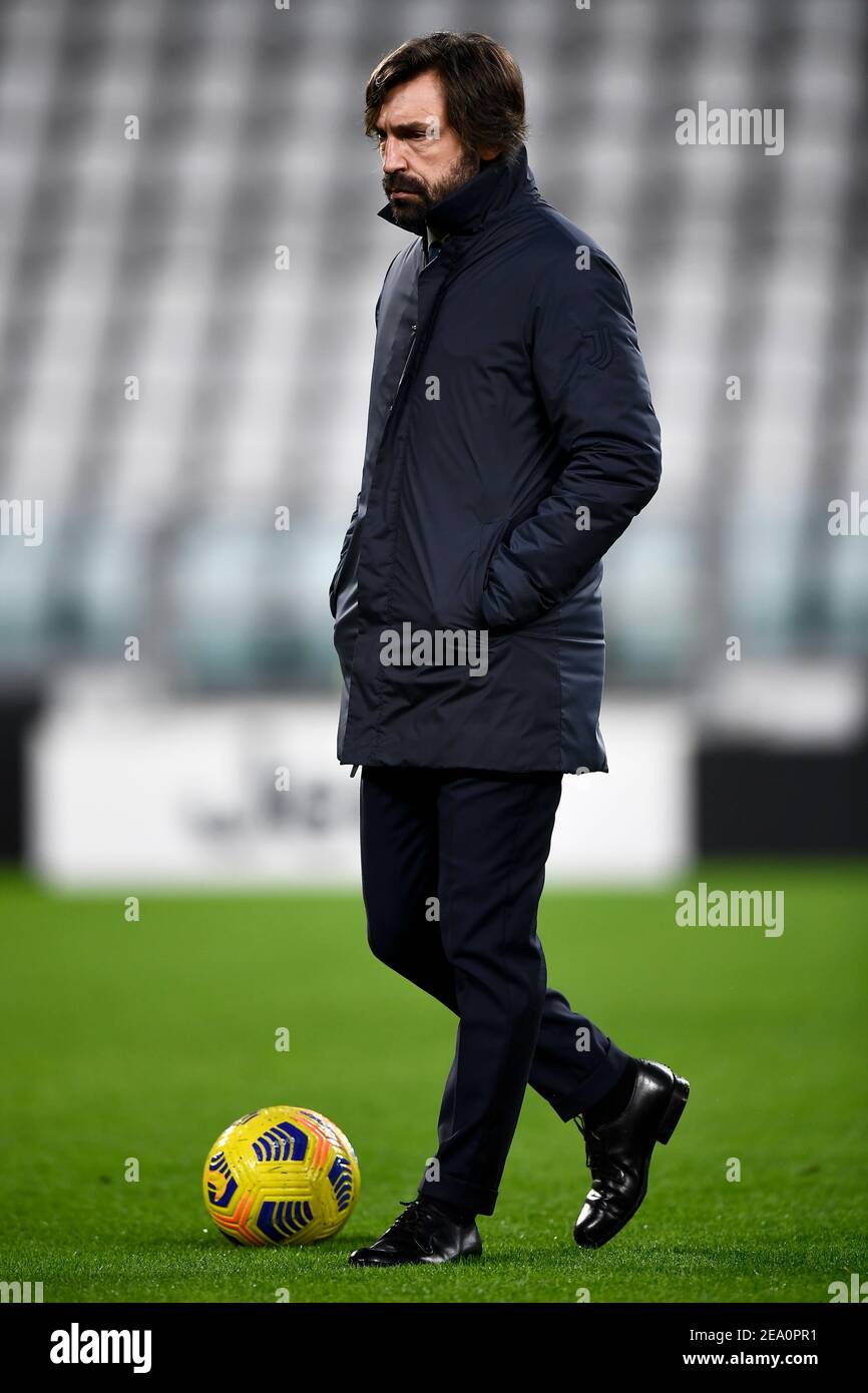 Turin, Italy. 06th Feb, 2021. TURIN, ITALY - February 06, 2021: Andrea Pirlo, head coach of Juventus FC, looks on prior to the Serie A football match between Juventus FC and AS Roma. Juventus FC won 2-0 over AS Roma. (Photo by Nicolò Campo/Sipa USA) Credit: Sipa USA/Alamy Live News Stock Photo