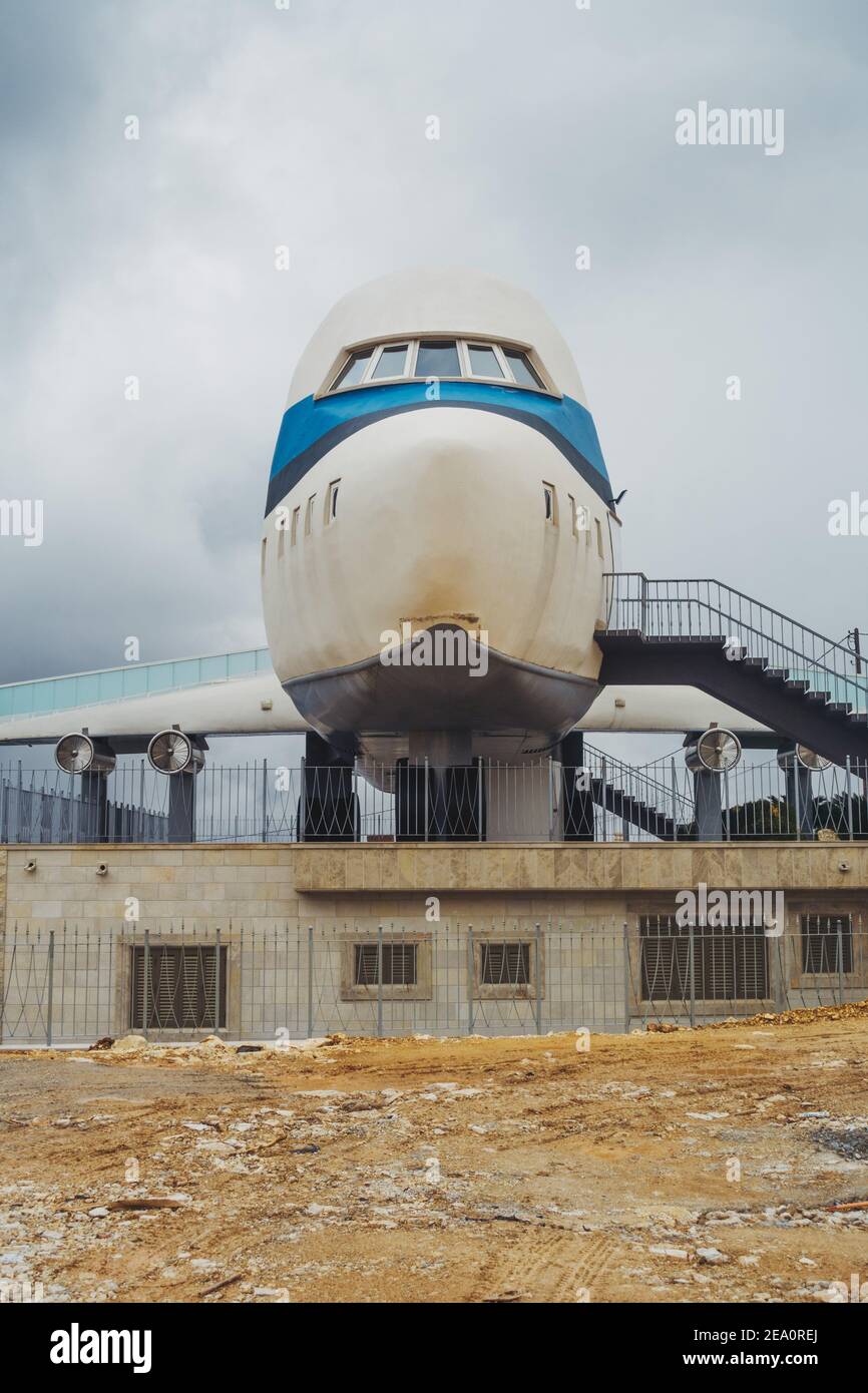 An airplane shaped house in the village of Miziara, Lebanon Stock Photo