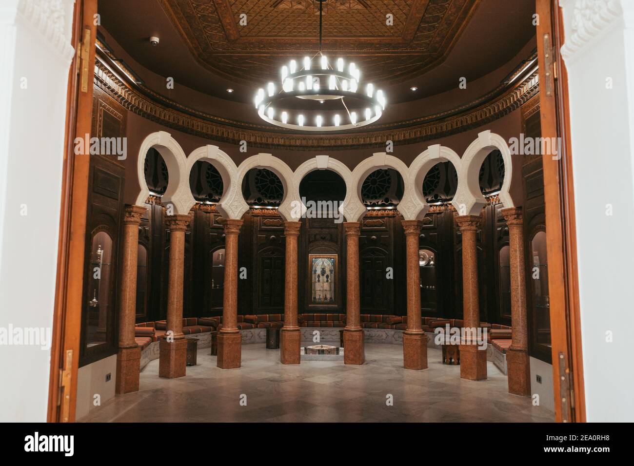 An ornate room with stone pillars inside the Sursock Museum, Beirut, Lebanon Stock Photo