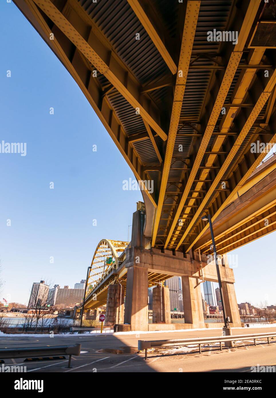 The underside of the Fort Pitt bridge that carries State Route 376 from ...