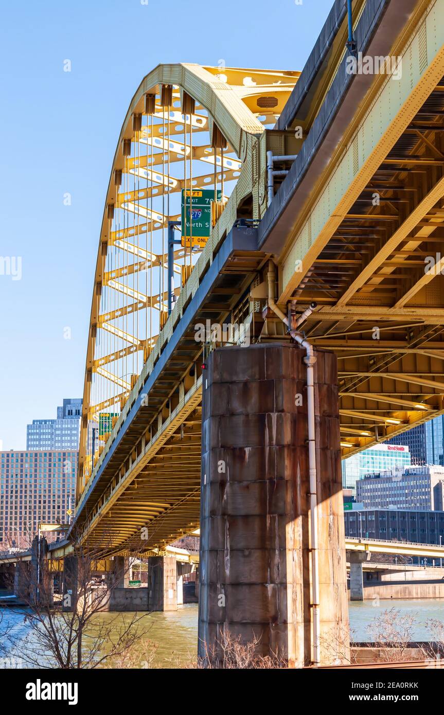 The underside of the Fort Pitt bridge that carries State Route 376 from ...