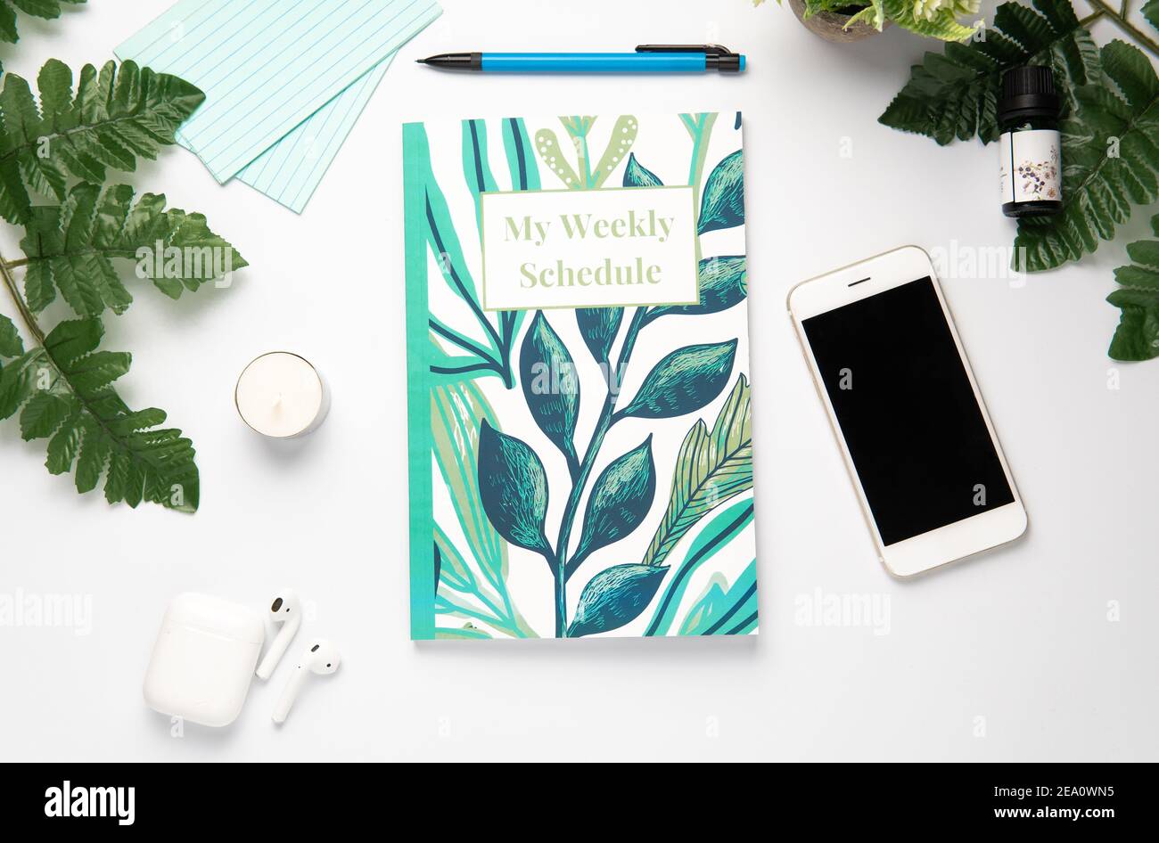 Office flat lay top view Stock Photo