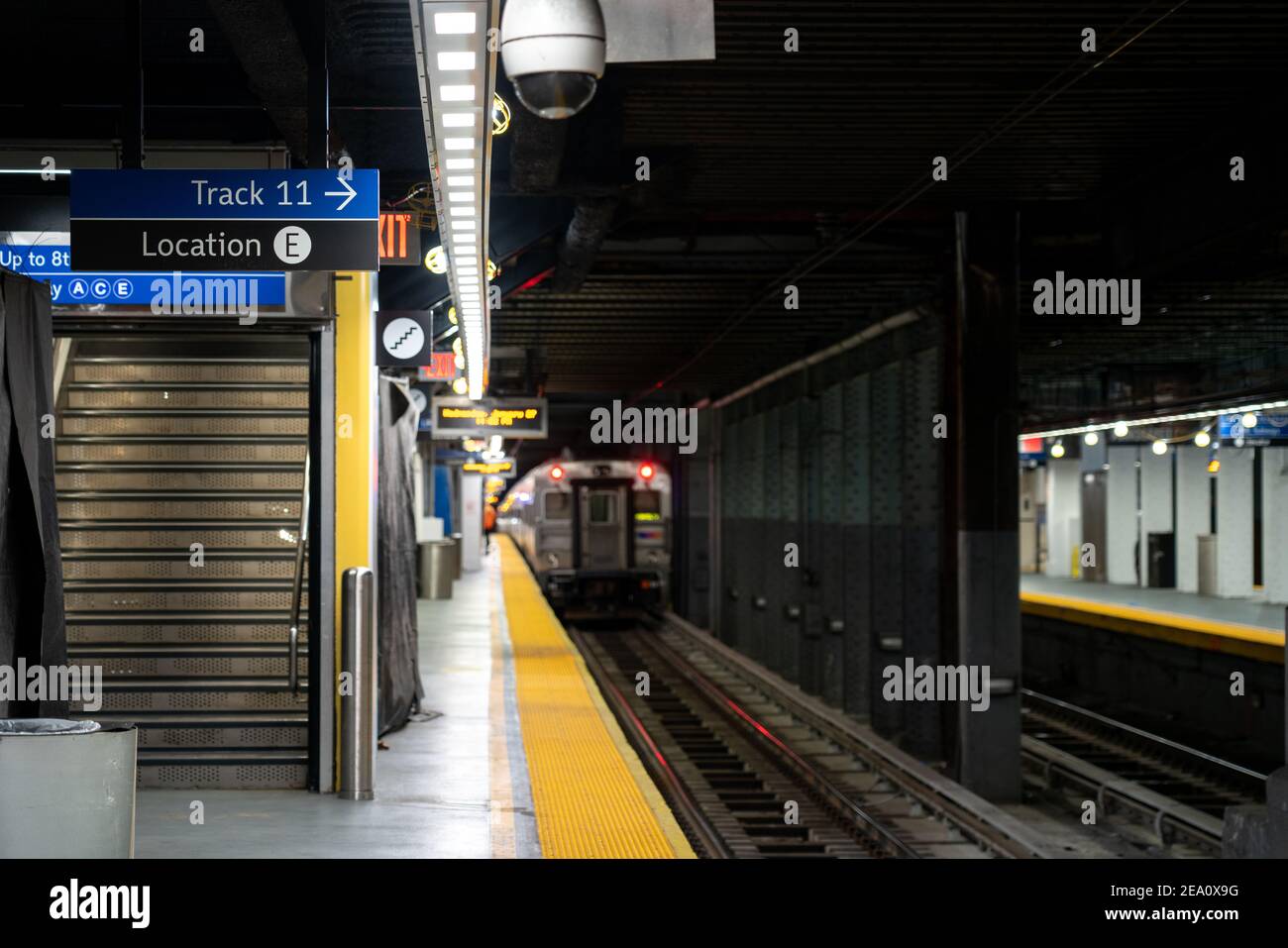 New York City Amtrak rail under the new Moynihan Train Hall connecting to Penn Station. Stock Photo