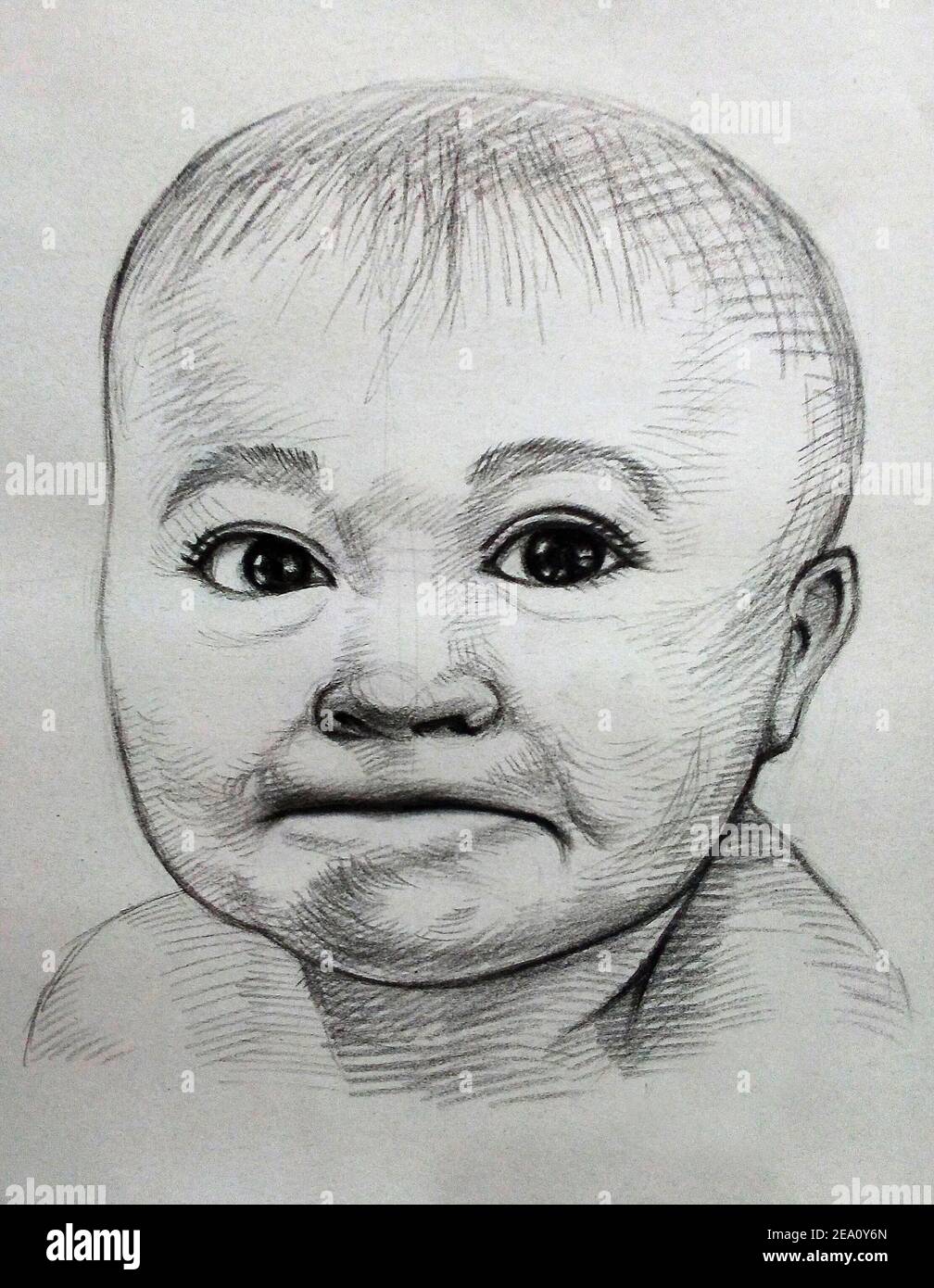 Drawing ,Light and shadow ,Sketch ,out line ,Face, baby   Man ,Happy good mood Stock Photo