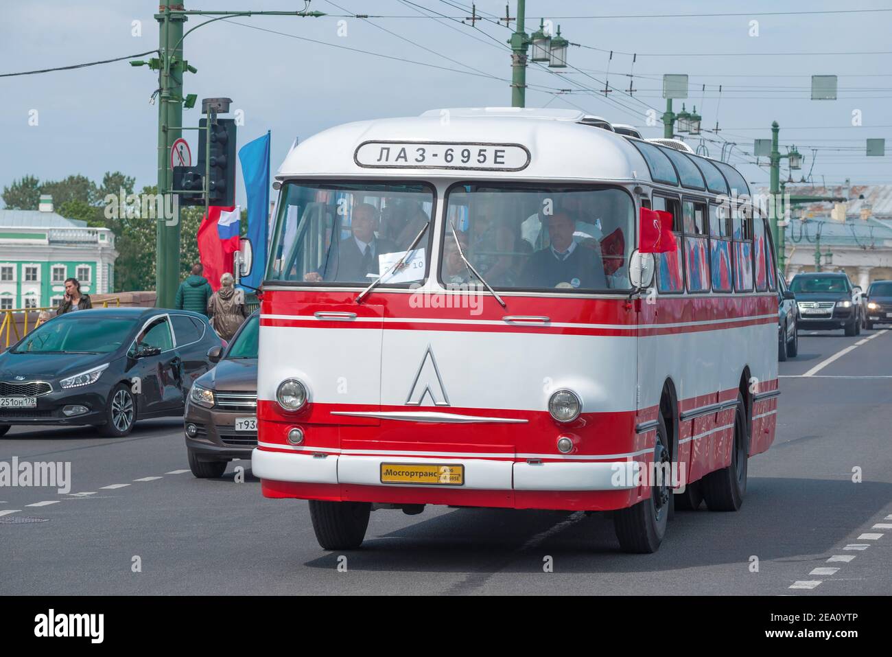 SAINT PETERSBURG, RUSSIA - MAY 25, 2019: Soviet bus LAZ-695E close-up. Fragment of the retro parade in honor of the City Day Stock Photo