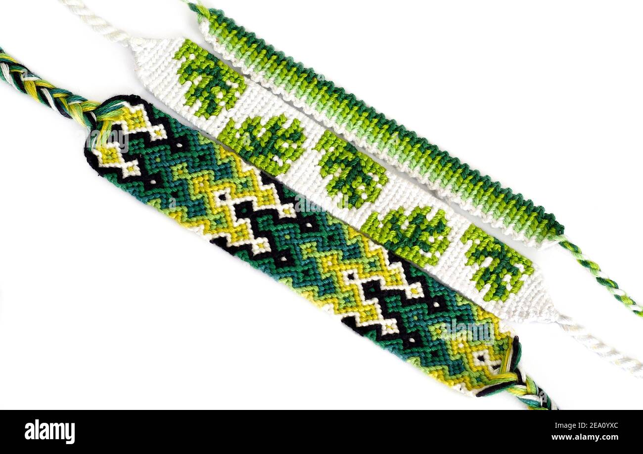 Woven DIY friendship bracelets handmade of embroidery floss with