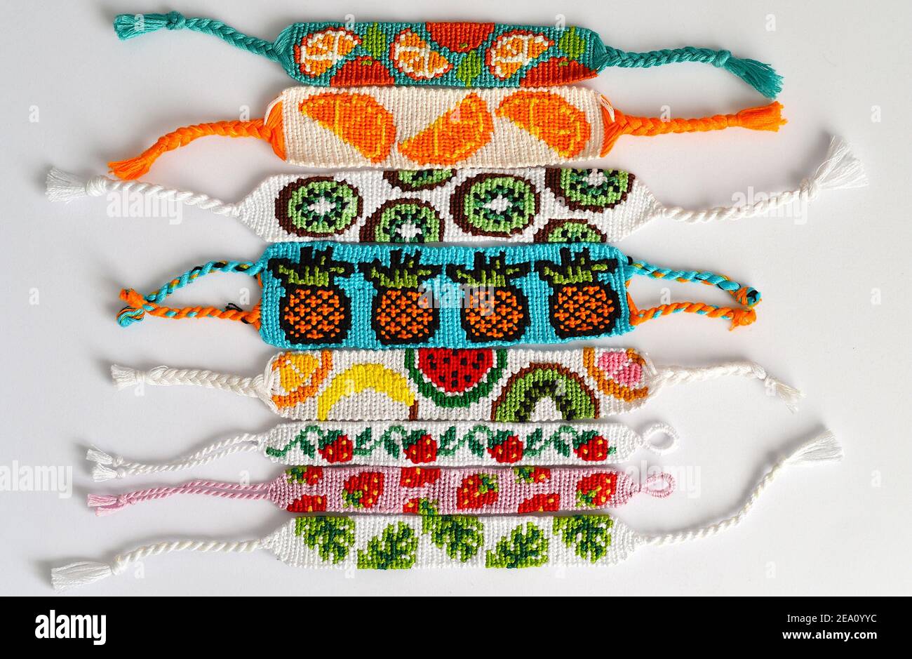Woven DIY friendship bracelets handmade of embroidery bright