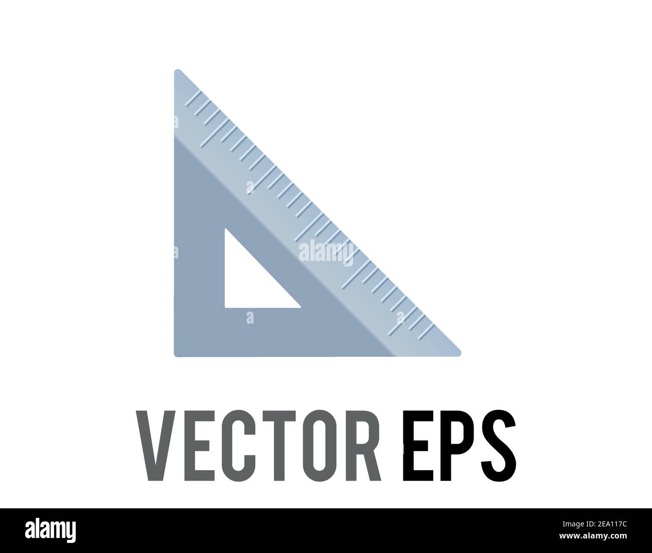 The isolated vector silver metal triangular ruler icon, as used to draw lines and measure distance, used for content concerning schooling, building an Stock Vector