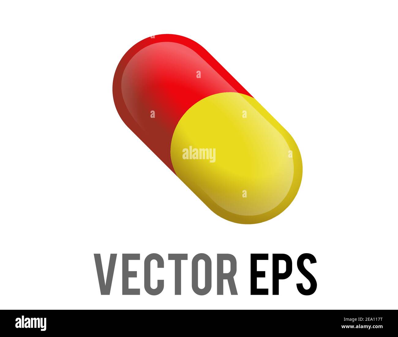 The isolated vector half red half yellow capsule of medical pill icon, used for content concerning health, medicine and related professions types of d Stock Vector