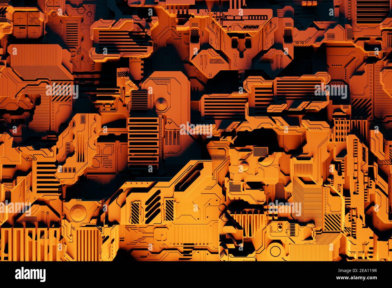 Detail of a futuristic machine. 3D illustration of a futuristic wall ...