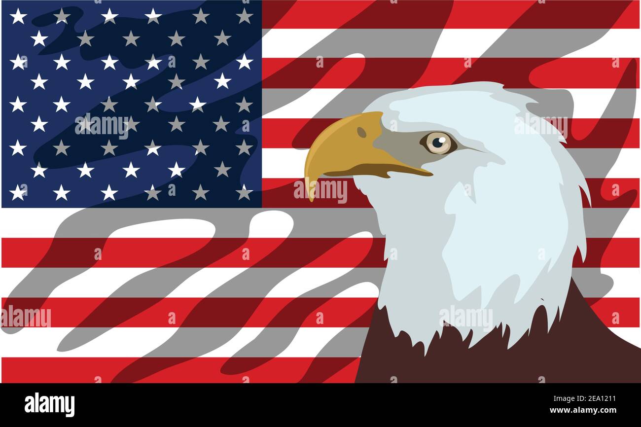 American bald eagle in front of the American flag Illustration Stock Vector