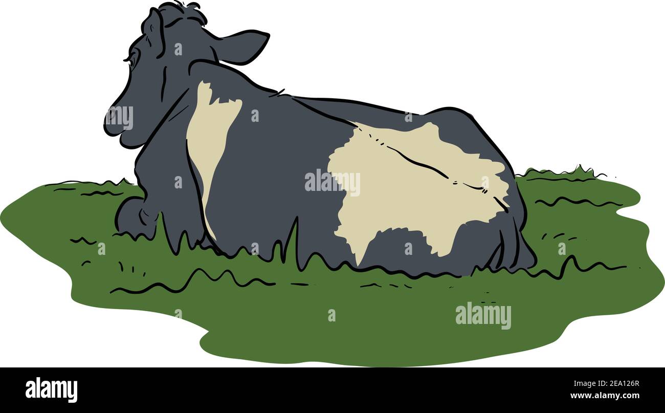 Cow laying on the grass vector illustration isolated on white ...