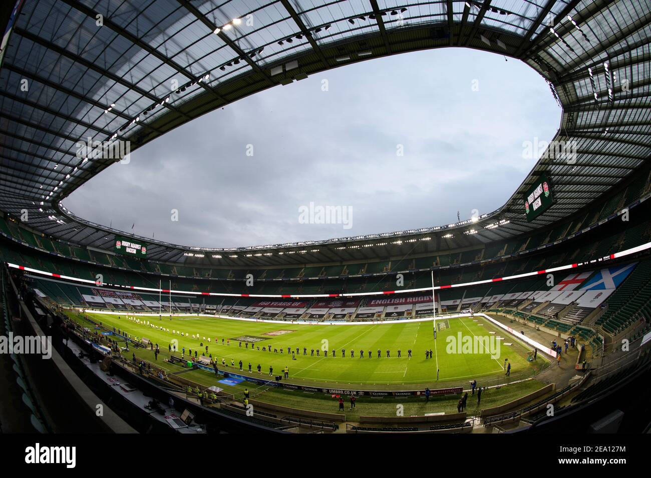 Twickenham, UK. 06th Feb, 2021. Twickenham Stadium, London 6th Feb 2021. Some members of the England and Scotland team take the knee before the game in support oif the Black Lives Matter movement, and some do not. Picture Credit : Credit: Mark Pain/Alamy Live News Stock Photo