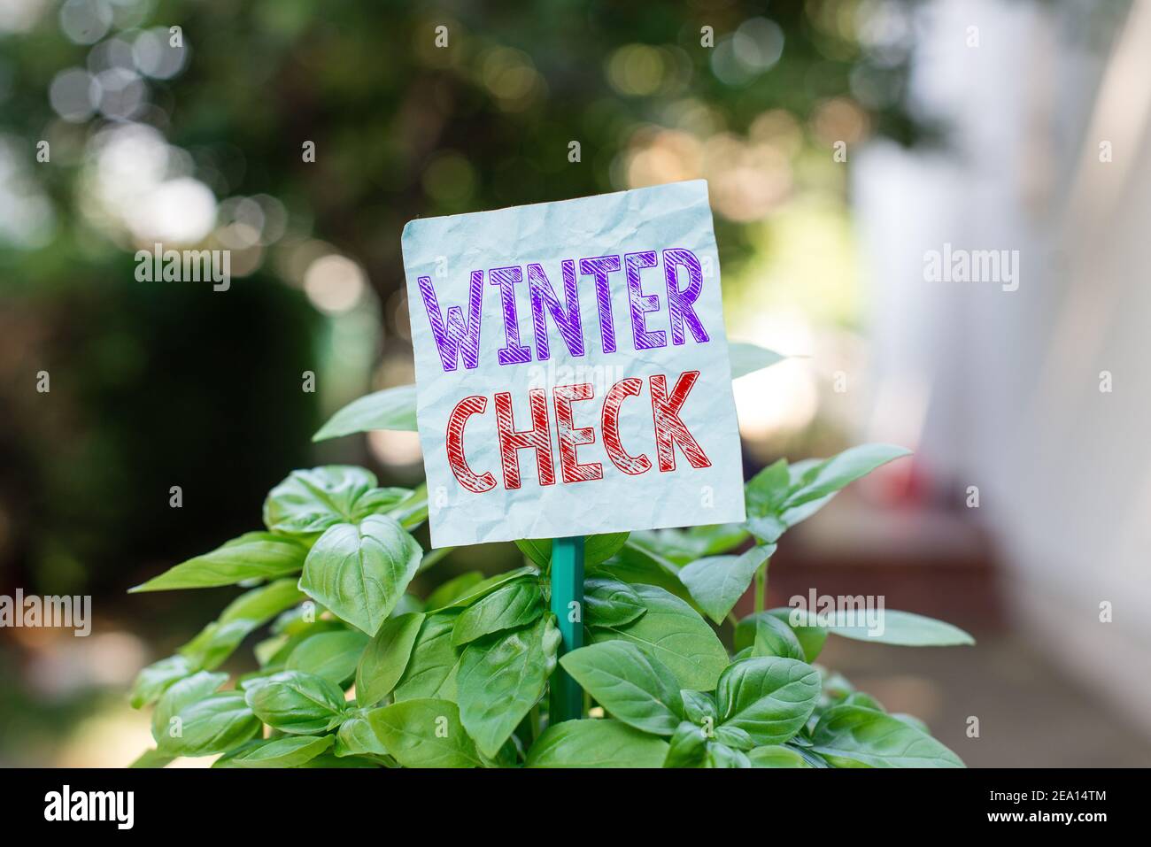 Word writing text Winter Check. Business photo showcasing Coldest Season Maintenance Preparedness Snow Shovel Hiemal Plain empty paper attached to a s Stock Photo