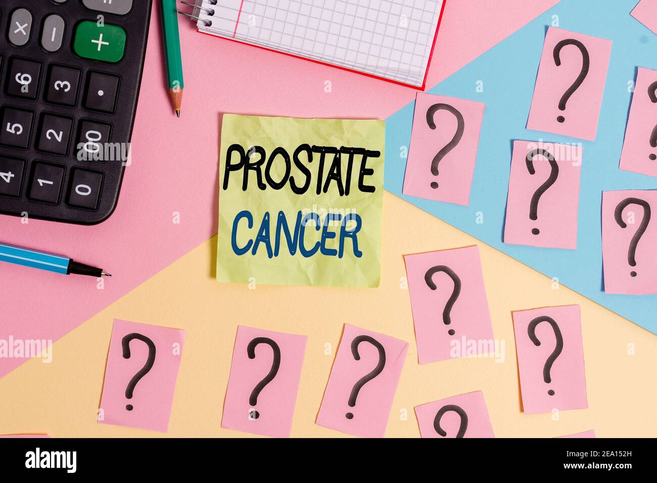 Text sign showing Prostate Cancer. Business photo text development of cancer in the male reproductive system Mathematics stuff and writing equipment a Stock Photo
