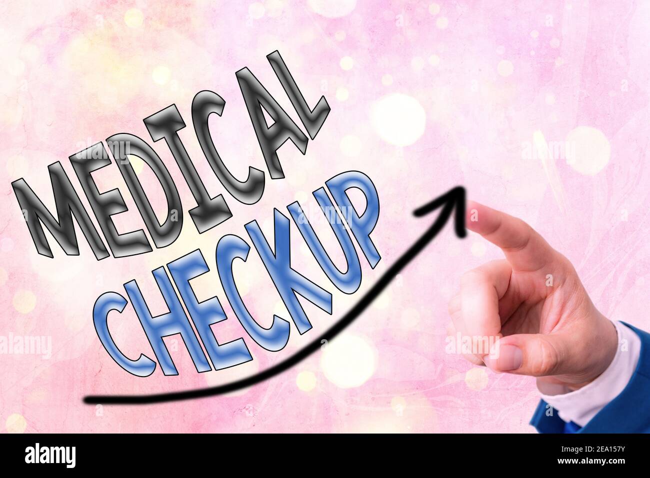 Text sign showing Medical Checkup. Business photo text the examination carried out to determine the physical fitness digital arrowhead curve rising up Stock Photo