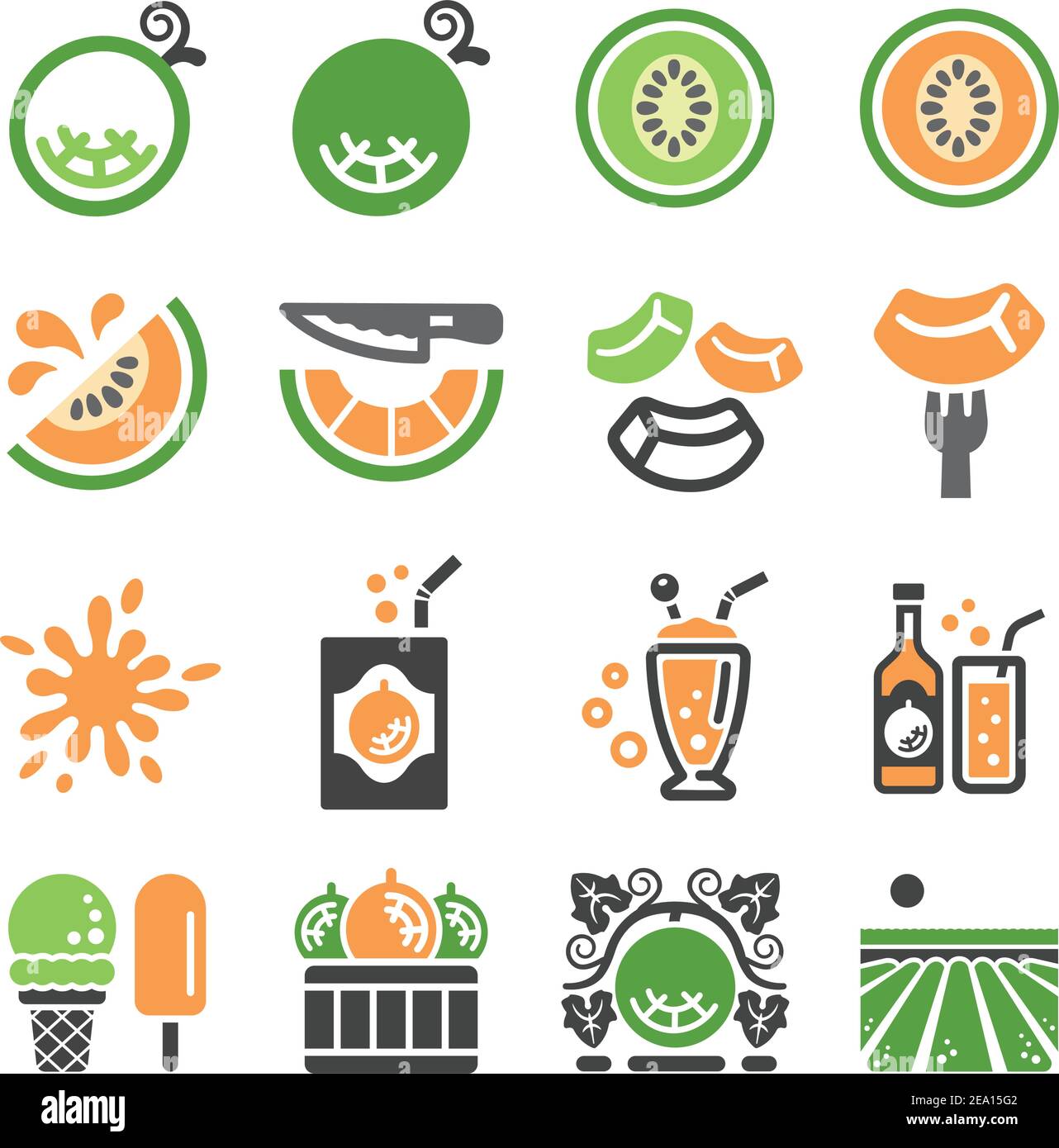 melon,cantaloupe icon set,vector and illustration Stock Vector