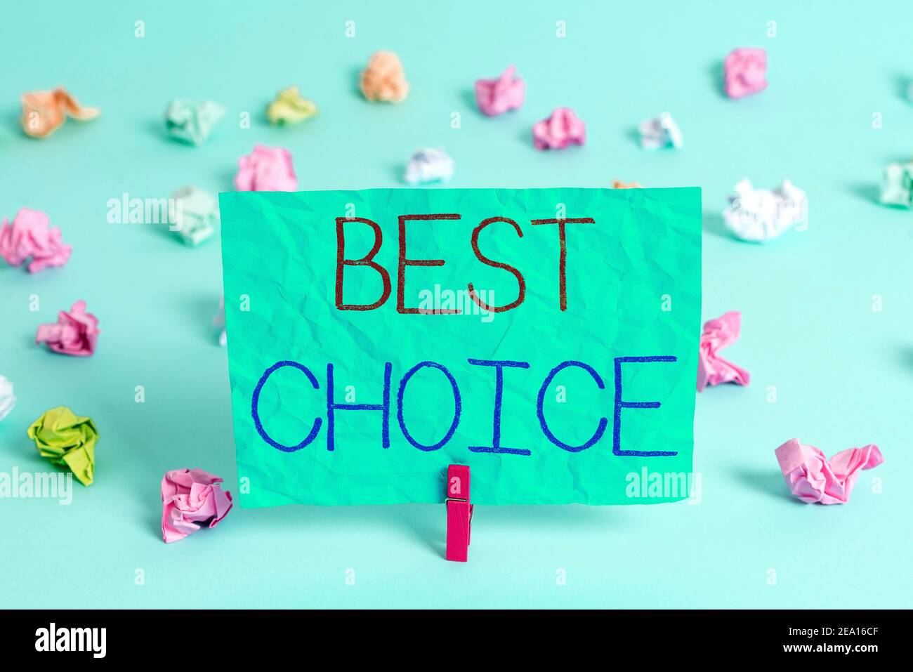 Handwriting text writing Best Choice. Conceptual photo act of picking or deciding between two or more possibilities Colored crumpled rectangle shaped Stock Photo