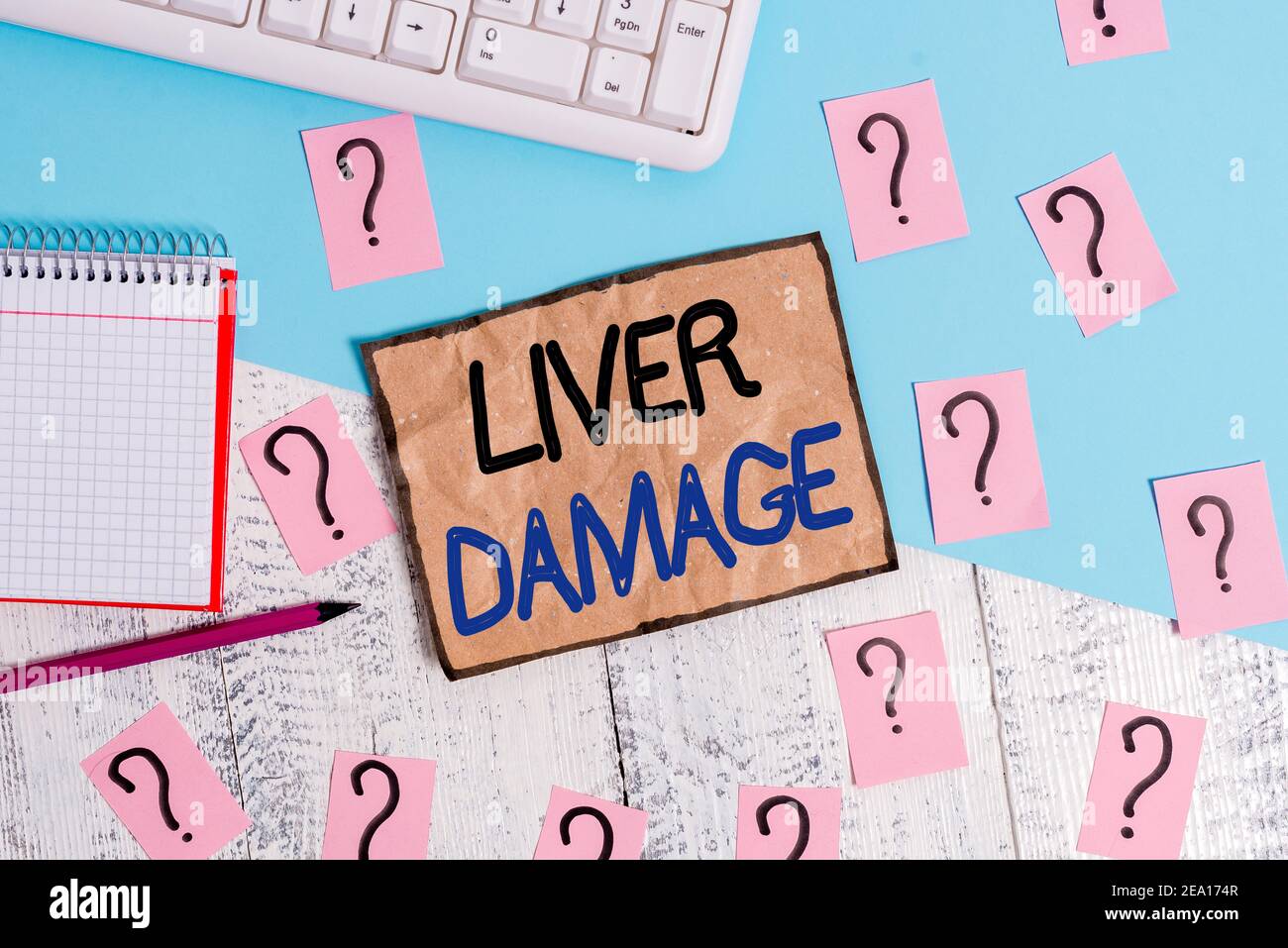Writing note showing Liver Damage. Business concept for any disorder of