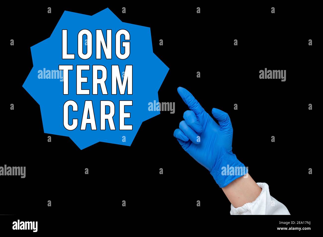 Conceptual hand writing showing Long Term Care. Concept meaning assistance with the basic an individualal tasks of everyday life Empty sticker paper a Stock Photo