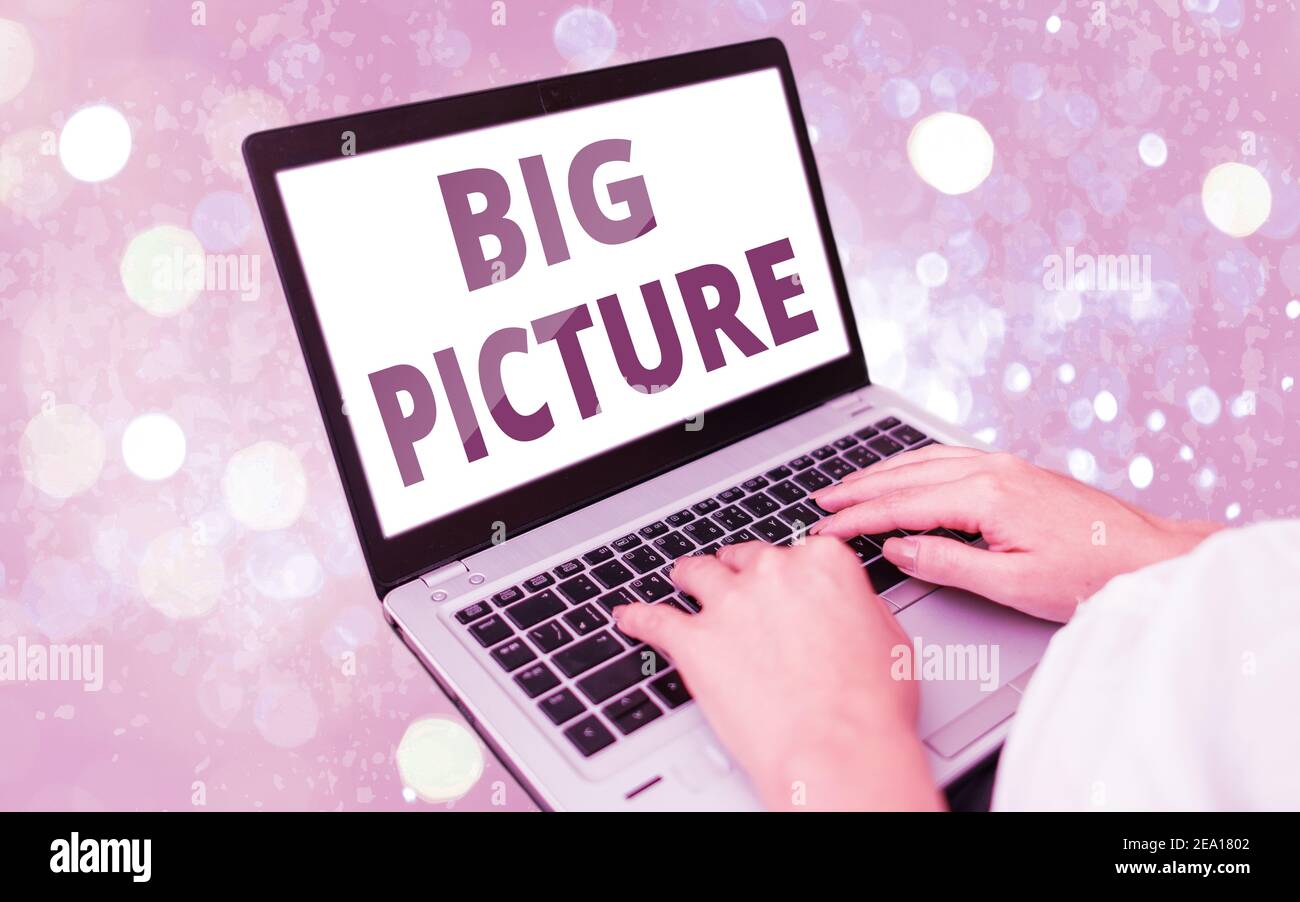 Text sign showing Big Picture. Business photo text most important facts ...
