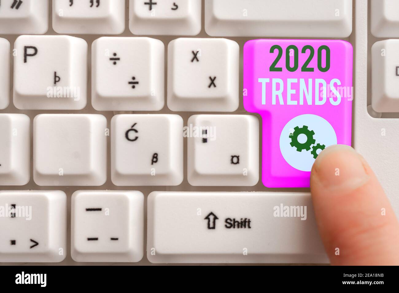 Word writing text 2020 Trends. Business photo showcasing things that is famous for short period of time in current year Different Colored PC keyboard Stock Photo
