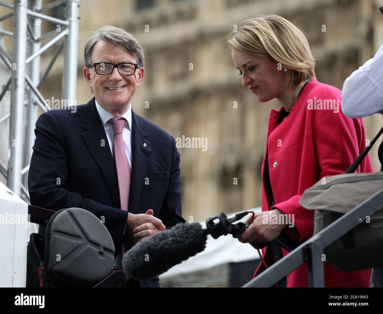 Pic shows: Laura Kuenssberg interview and gleeful looking Peter Mandelson    Pic by Gavin Rodgers/Pixel 8000 Ltd Stock Photo