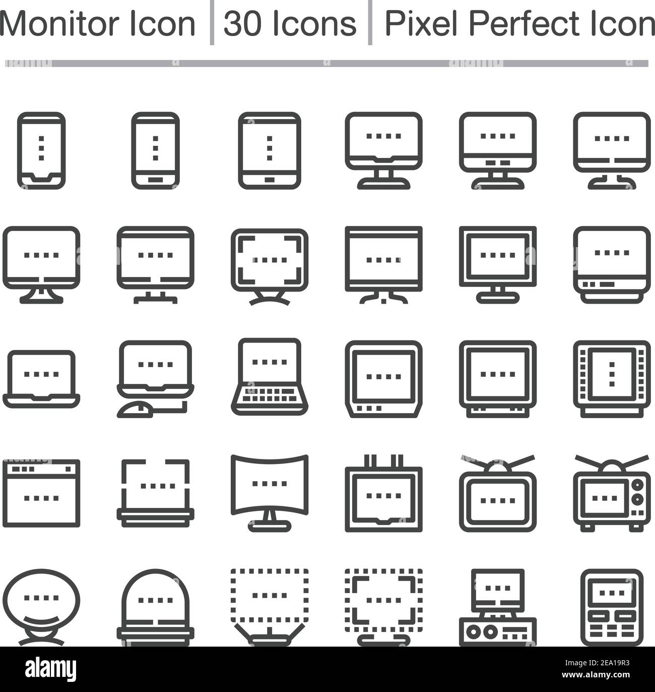 monitor line icon set Stock Vector