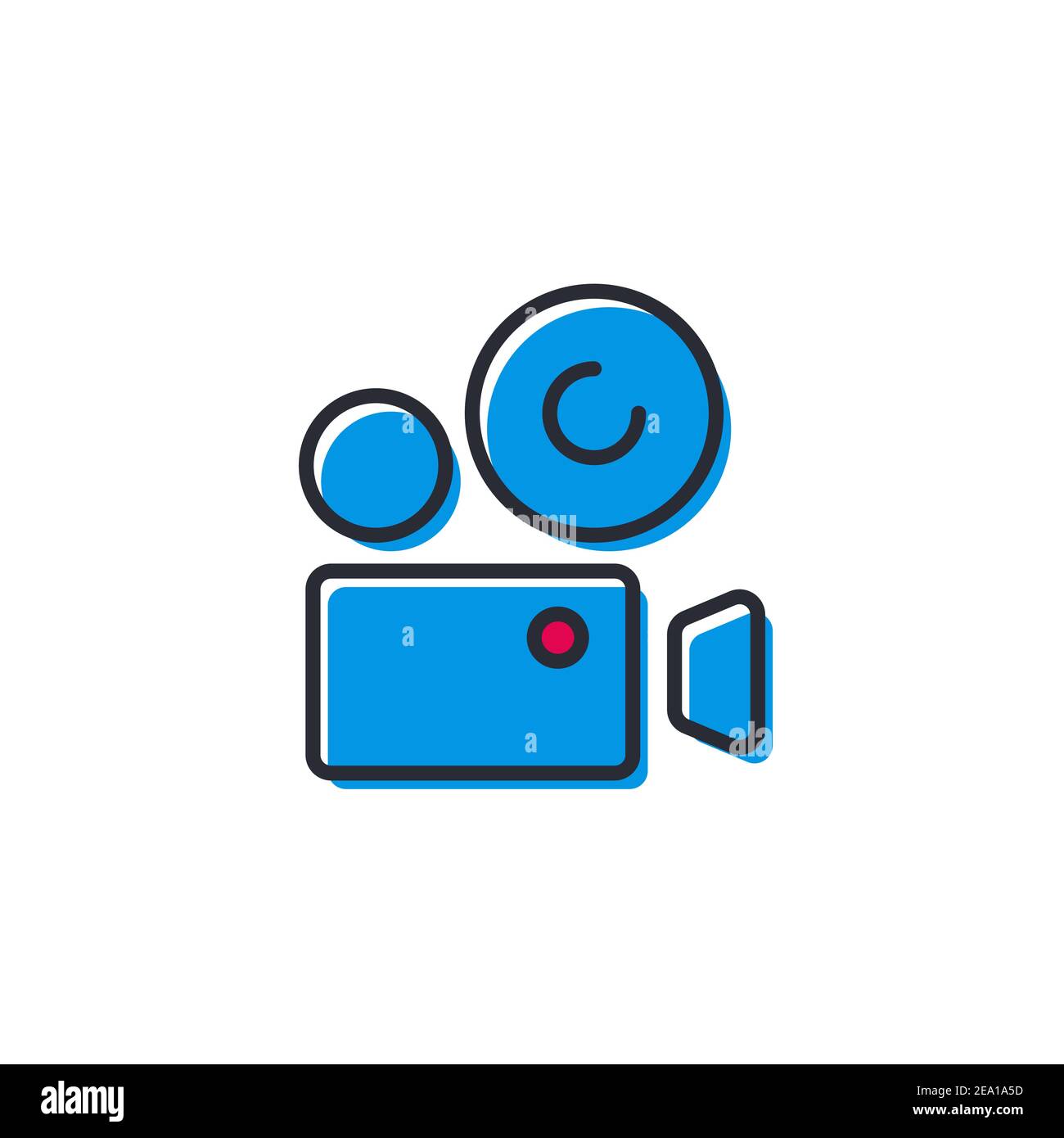 Movie film camera icon, color, line, outline vector sign, linear style ...