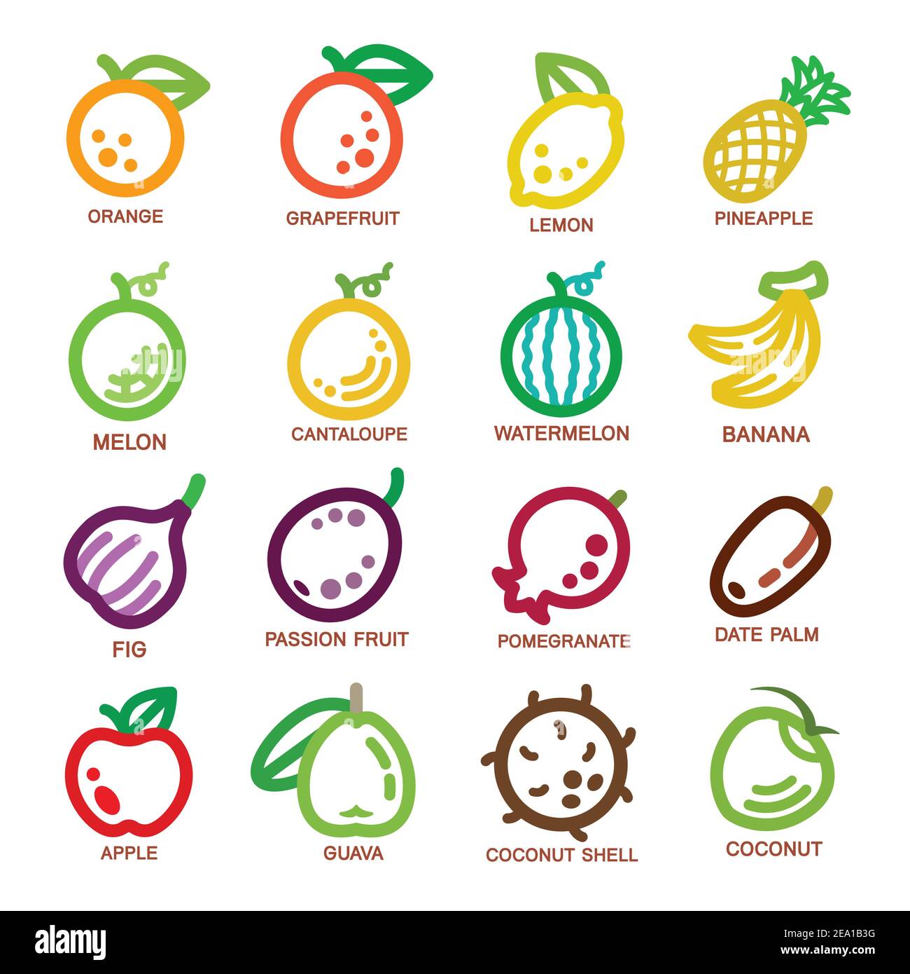 fruit thin line icon set,vector illustration Stock Vector