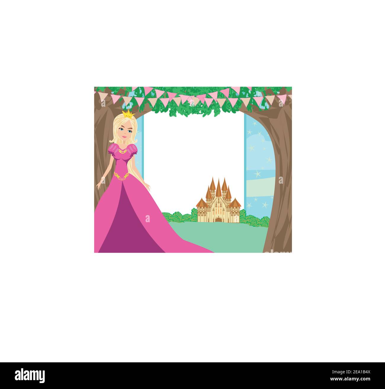 Beautiful queen in front of her castle card Stock Vector Image & Art ...