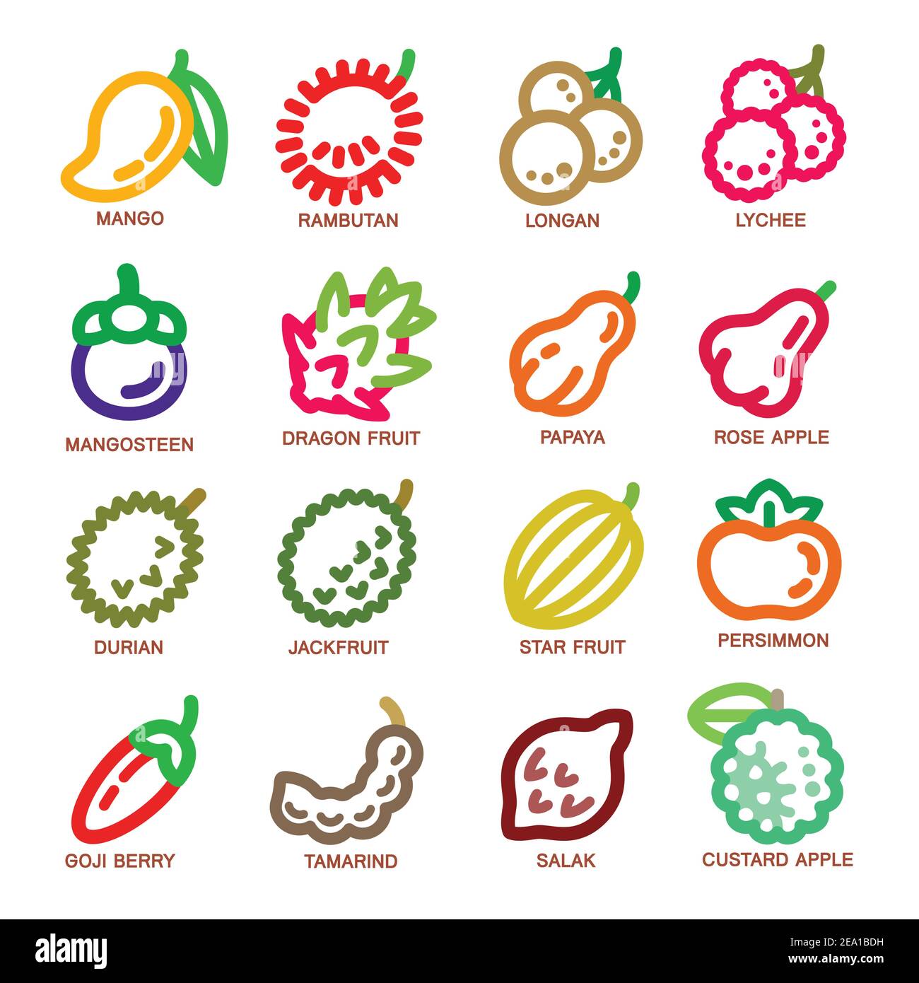 fruit thin line icon set,vector illustration Stock Vector