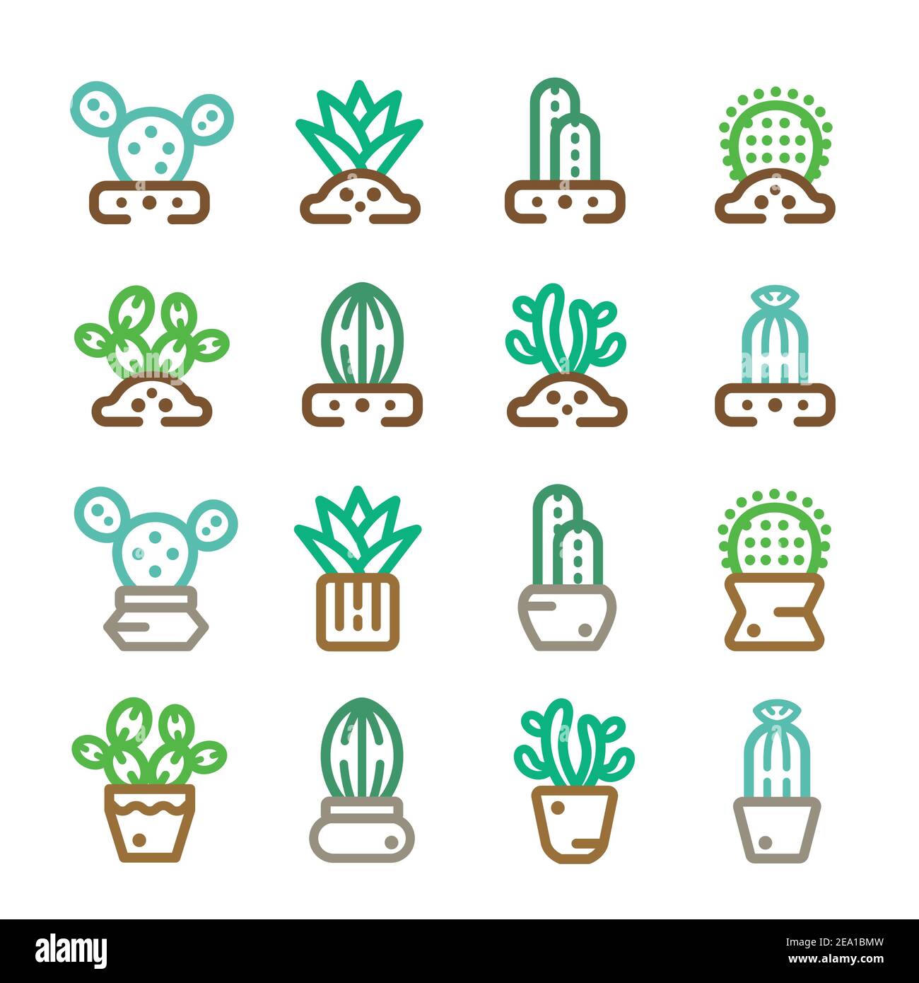 cactuses,succulent plant,thin line icon Stock Vector