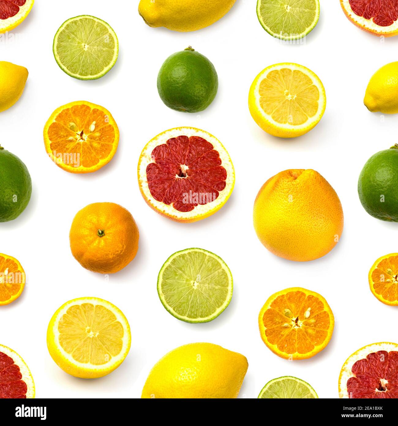 grapefruit, lime, lemon and mandarin pattern on white background Stock Photo
