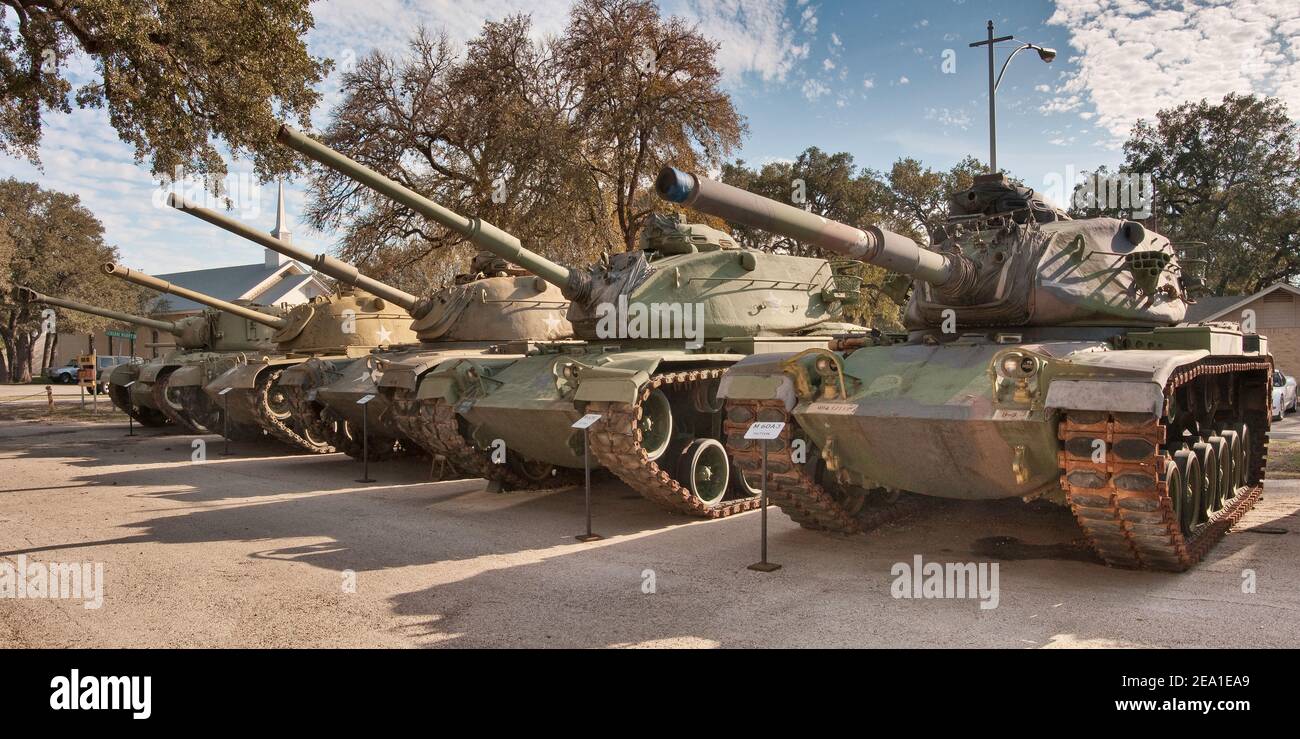 Patton tanks (M48, M60, M60A3) at Armor Row, Texas Military Forces Museum at Camp Mabry in Austin, Texas, USA Stock Photo
