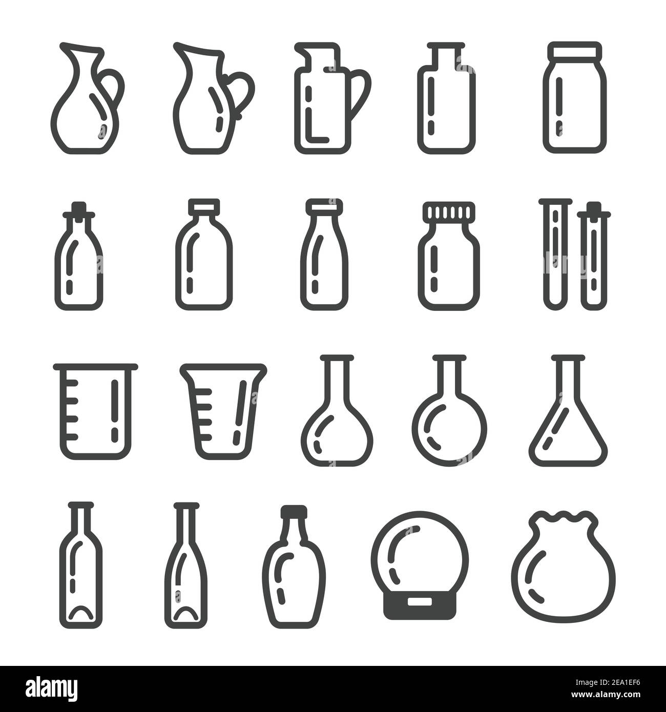 glassware ,glass container icon set,un-expanded strokes,illustration,vector Stock Vector