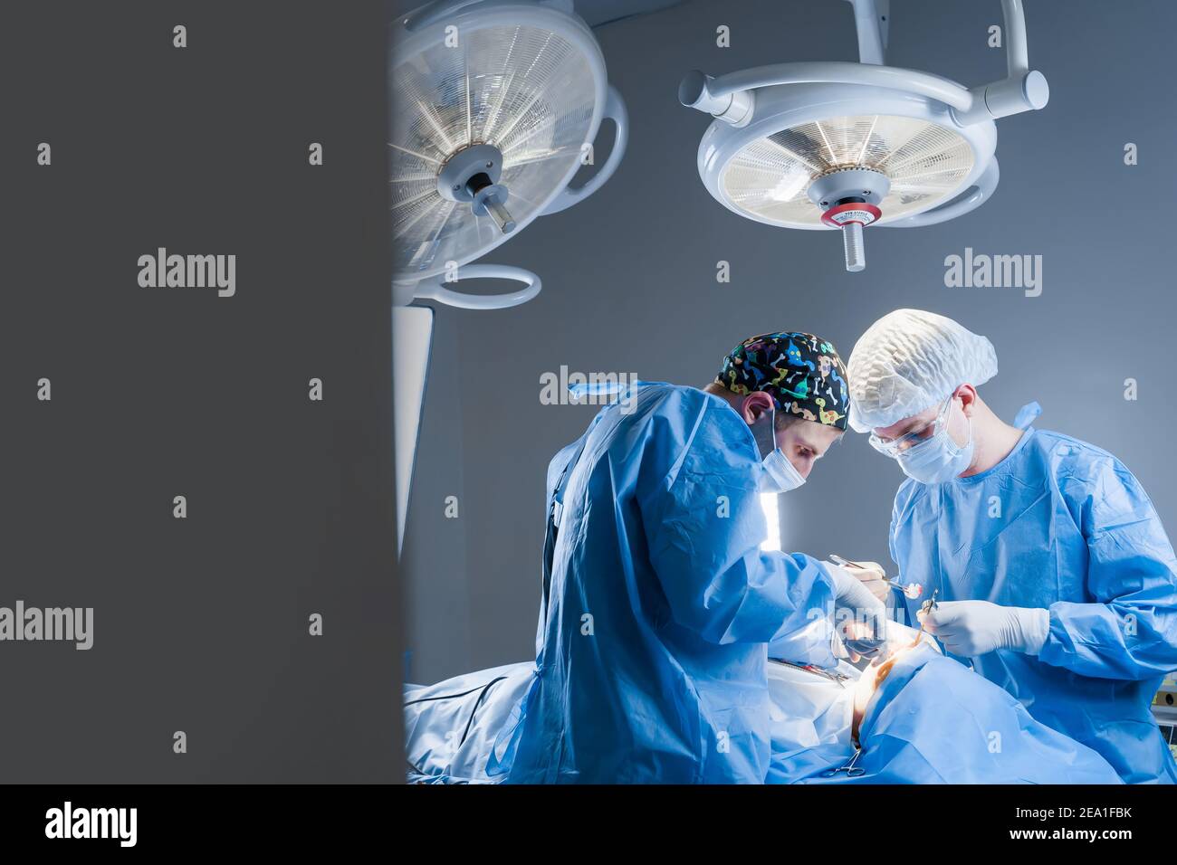 Surgeons do plastic operation in medical clinic. Surgery. Professional medecine. Skin care