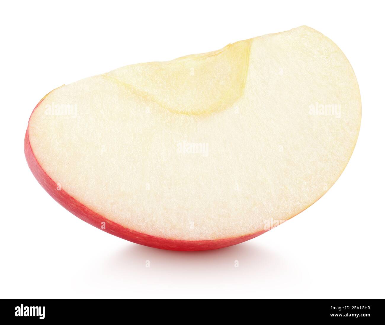Slice of red apple fruit without seed isolated on white background. Red apple wedge with clipping path Stock Photo