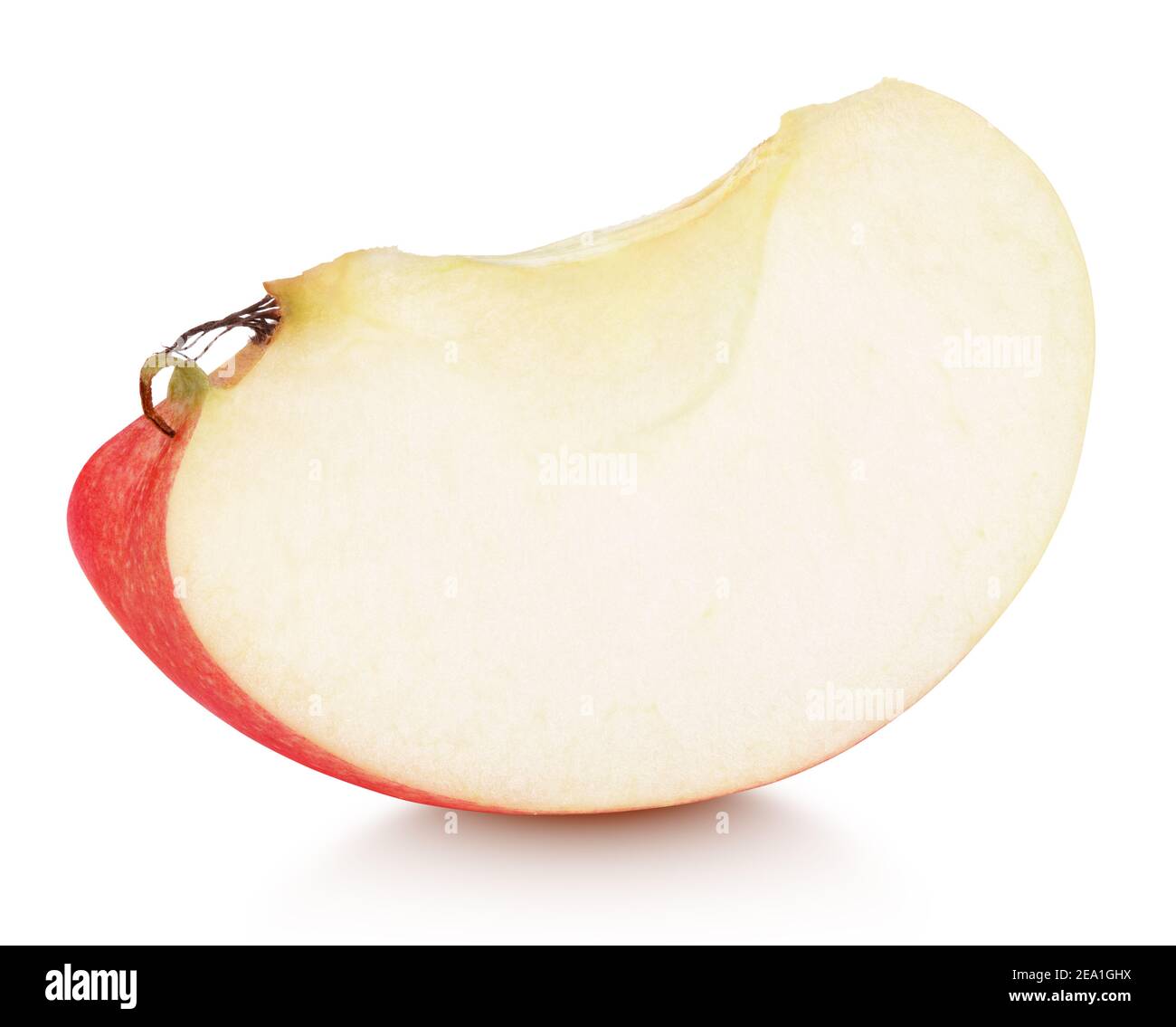 Wedge of red apple fruit without seed isolated on white background. Red apple slice with