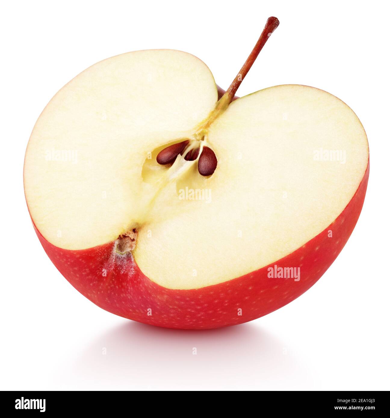 Ripe red apple half fruit isolated on white background. Half of red apple fruit with clipping path Stock Photo