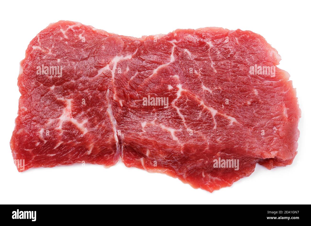 Top view of fresh raw beef steak isolated on white background Stock Photo